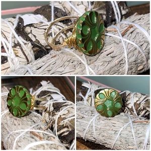 Vintage glass button handmade ring